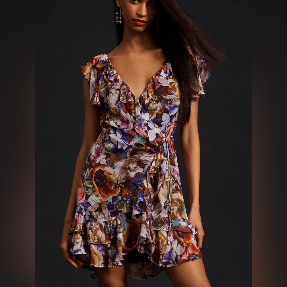 By Anthropologie Ruffled Mini Wrap Dress